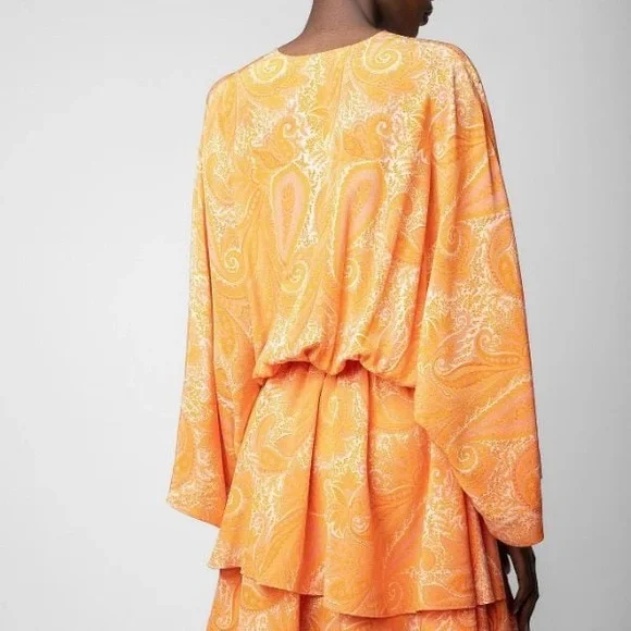 Zadig & Voltaire Hailey Paisley Silk Dress Orange – Size Small – Worn Once